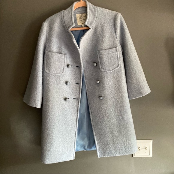Icy Blue Wool Mock Neck Coat - Picture 1 of 3